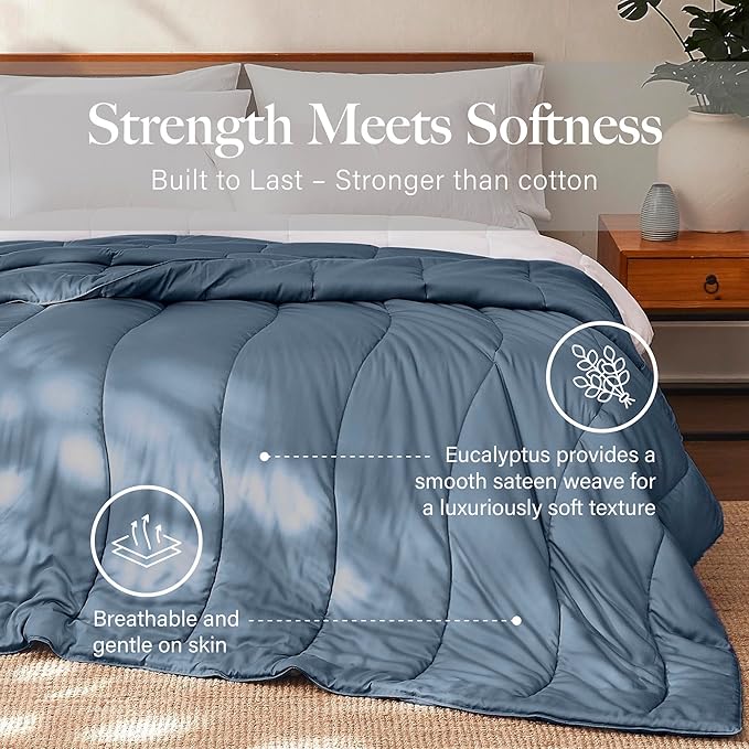Modern Threads Tencel Lyocell Luxury Ultra Soft Down Alternative Comforter, Blue, Queen