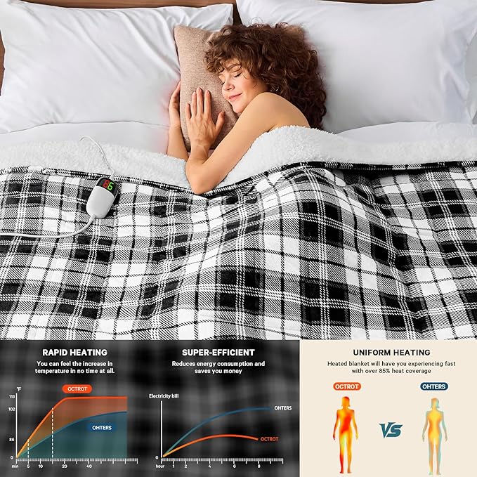 Grey Heated Weighted Blanket for Adults 20Lbs Queen Size 60"x80", 2-in-1 Electric Heating Pad Lap Heavy Blanket for 190-210lbs for Couch, 10 Level 1-8H Auto Off, Birthday Gifts for Men Dad Boyfriend
