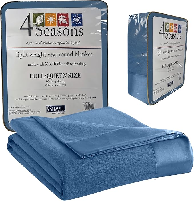 Thermee Micro Flannel Full/Queen Size Blankets, Lightweight All Seasons Cozy Blanket, Throw Blankets for Home and Living Room, Comfy & Soft Blanket for Couch, Machine Wash, No Pilling – Country Blue
