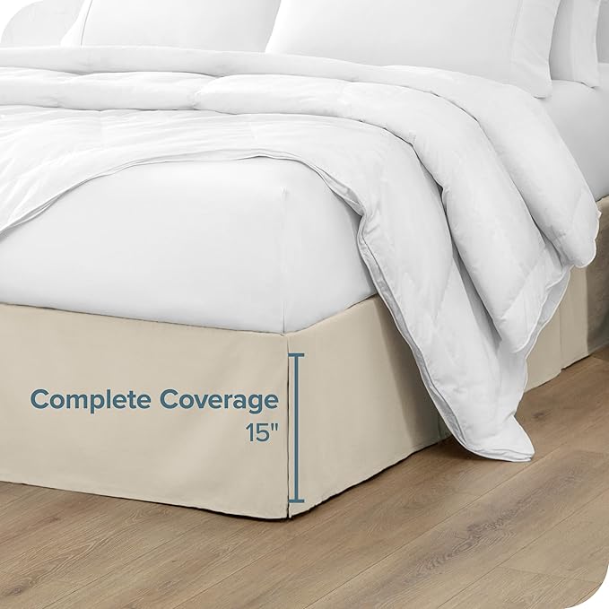 Bare Home Kids Twin Bed Skirt - 15-Inch Tailored Drop Easy Fit - Bed Skirt for Beds - Center & Corner Pleats (Twin, Sand)