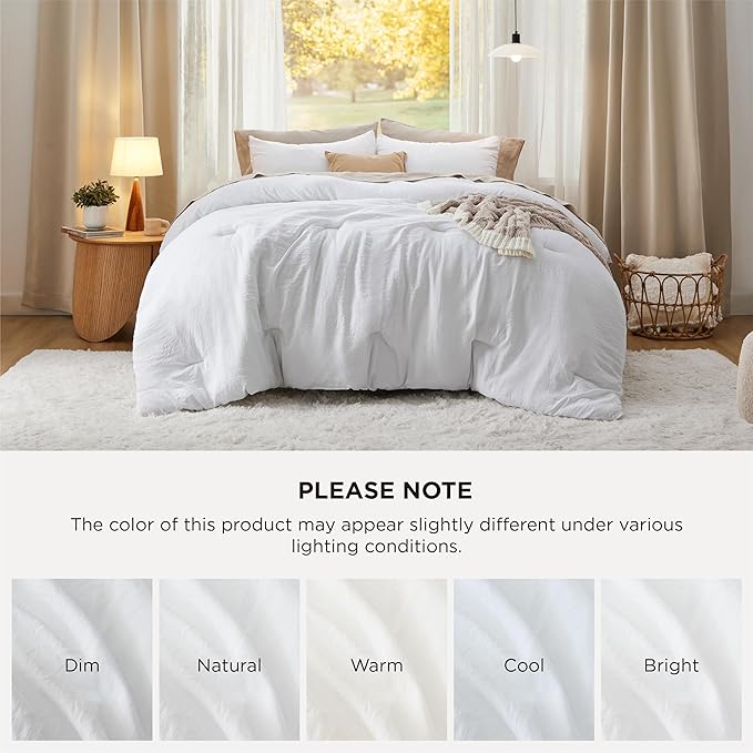Bedsure Super King Plus Size Comforter Set, White Soft Prewashed Bedding for All Seasons, 3 Pieces GentleSoft™ Bed Set, 1 Lightweight Comforter (128"x120") and 2 Pillowcases (20"x36")