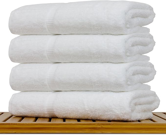Luxury Hotel & Spa Ultra Soft Bath Towels 100% Turkish Cotton - White - Set of 4