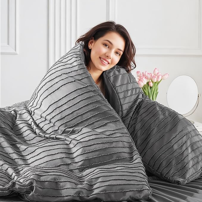 NEXHOME PRO Twin Duvet Cover, Grey 2 Pieces Boho Tufted Twin Size Duvet Cover Set, Soft and Lightweight Microfiber Comforter Cover Set for All Season (Grey Twin, 66 x 90)-No Comforter