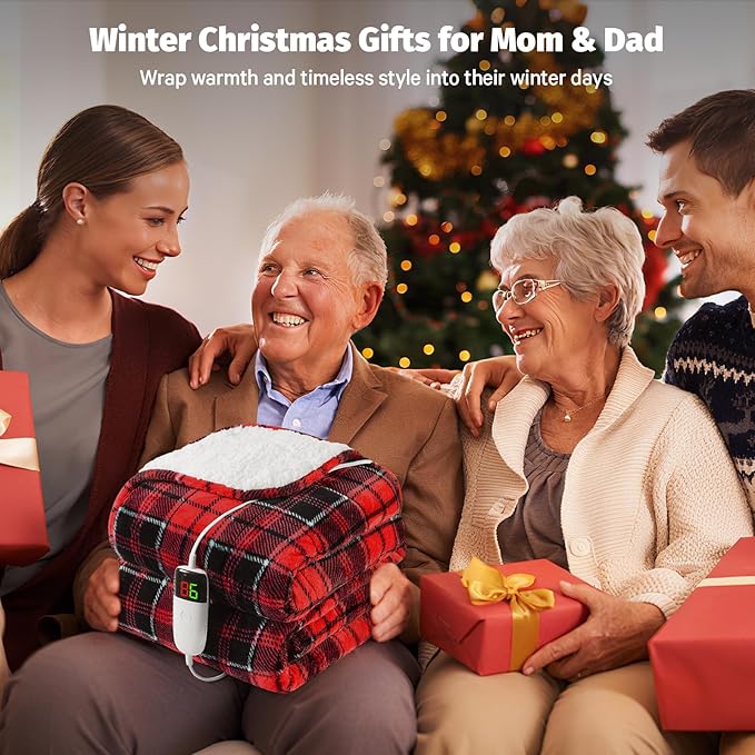 Red Heated Weighted Blanket for Adults Queen Size 15Lbs 60"x80", 2-in-1 Electric Heating Pad Lap Heavy Blanket for 140-160 lbs for Couch, 10 Level 1-8H Auto Off, Christmas Birthday Gifts for Women Mom