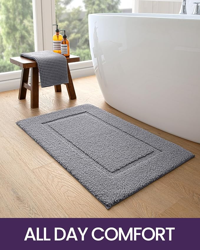 DEXI Bathroom Rugs 36x24, Washable Non Slip Bath Mat for Shower Floor, Absorbent Quick Dry Bathmat with Rubber Backing, Ultra Soft Plush Carpet for Tub, Grey