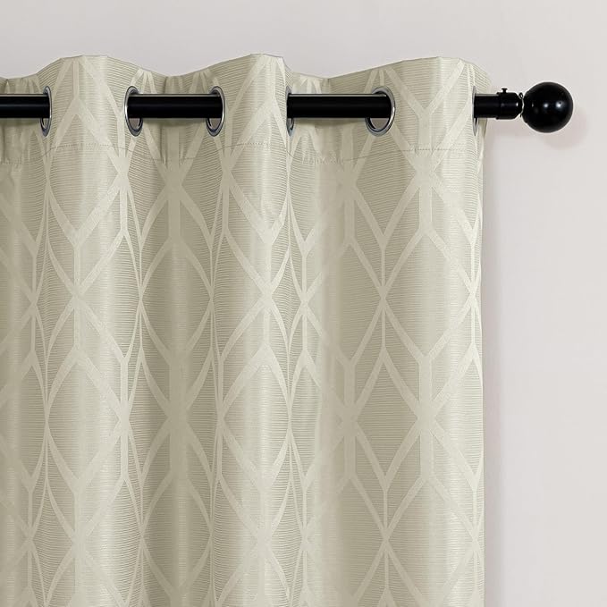 Amazon Basics Jacquard 2-Piece 100% Blackout Curtains, Living Room and Bedroom Drapes, Thermal Insulated Window Treatment, 52"x63", Beige