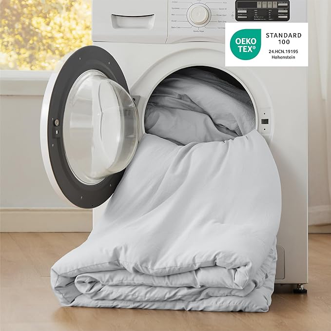 Bedsure Full Size Comforter Set, Light Grey Soft Prewashed Bedding for All Seasons, 3 Pieces GentleSoft™ Warm Down Alternative Bed Set, 1 Lightweight Comforter (82"x86") and 2 Pillowcases (20"x26")