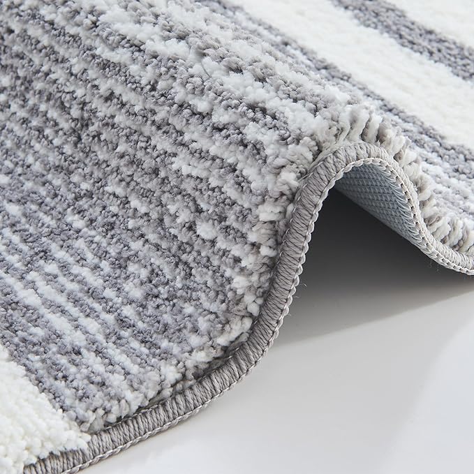CozeCube Bath mats for Bathroom Non Slip, Fluffy Absorbent Microfiber Bath mat Washable, Aesthetic Bathroom Rugs, Cute Grey Striped Bath mat, Grey, 32" x 20"
