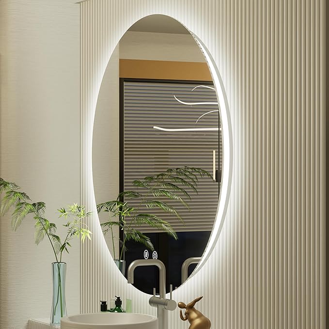 LED Bathroom Mirror 24 Inch, 3 Color Temperatures (3000K/4500K/6000K), Dimmable Backlight, Anti-Fog, 5MM HD Glass, CRI 90+, Round Vanity Mirror with Light