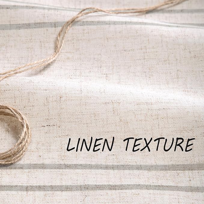 Awellife Farmhouse Shower Curtains for Bathroom,Grey Flax Texture Striped Shower Curtain with Tassels Boho Rustic Neutral 72x72
