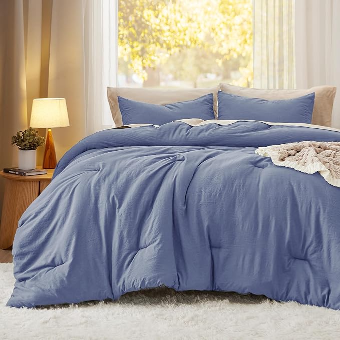 Bedsure King Size Comforter Set, Blue Soft Prewashed Bedding for All Seasons, 3 Pieces GentleSoft™ Warm Down Alternative Bed Set, 1 Lightweight Comforter (104"x90") and 2 Pillowcases (20"x36")