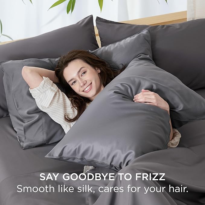 Bedsure Pillow Cases Standard Size, Cooling Pillow Cases, Rayon Derived from Bamboo Dark Grey Pillowcases Standard Set of 2, Breathable & Soft Bedding Pillow Cover with Envelope Closure, 20x26 Inches