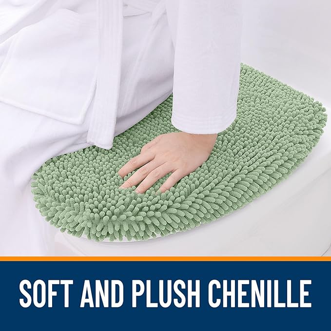 OLANLY Soft Chenille Bathroom Toilet Lid Cover, Machine Washable Seat Covers, 17.5x15, Stays in Place Rubber Backing, Fits Most Round, Elongated and Oblong Lids, Accessories Decor, Sage Green