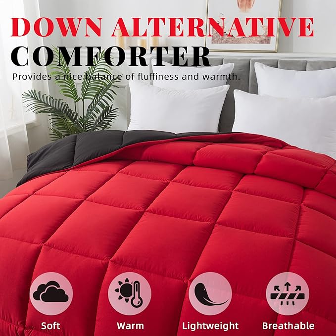 Cosybay Down Alternative Comforter (Red/Black, Twin) - All Season Soft Quilted Twin Size Bed Comforter - Duvet Insert with Corner Tabs -Winter Summer Warm Fluffy, 64x88 inches