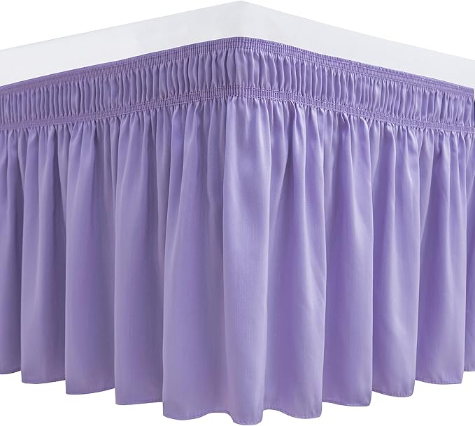 Biscaynebay Wrap Around Bed Skirts for Full & Full XL Beds Short Drop of 12", Lavender Adjustable Elastic Dust Ruffles Easy Fit Wrinkle Resistant Silky Luxurious Fabric Machine Washable