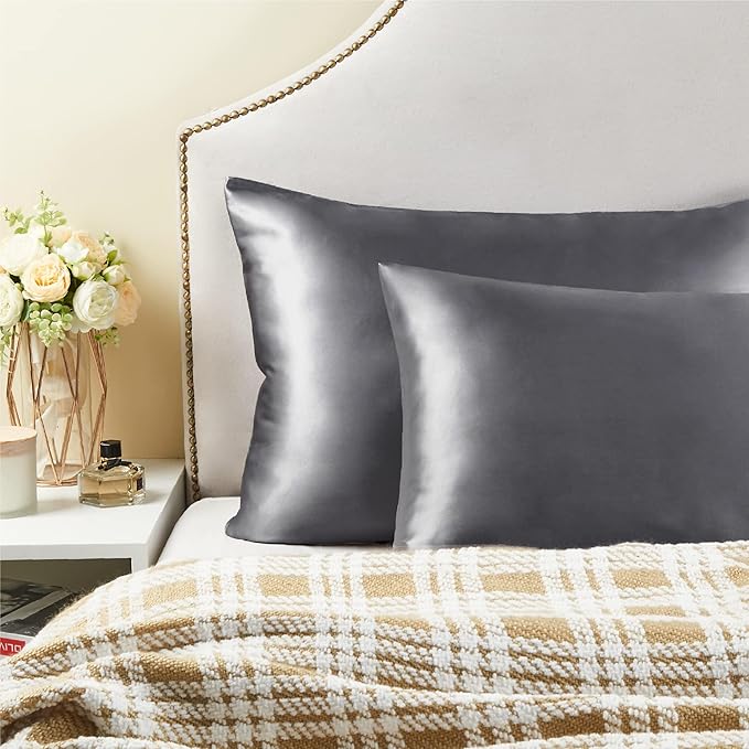 BEDELITE Satin Pillowcase for Hair and Skin, Super Soft and Cooling Similar to Silk Pillow Cases 2 Pack with Envelope Closure, Gift for Women Men(13"x18" Toddler Size, Dark Grey)