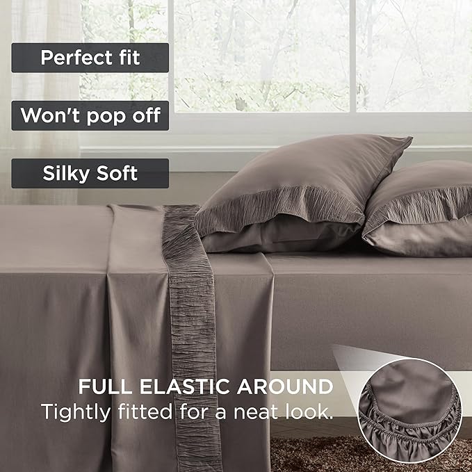 Bedsure King Size Sheets Set - 4 Pieces Soft King Sheets - Breathable & Cooling - Hotel Luxury - Easy Care Polyester Microfiber Bedding for Women, Men, Taupe