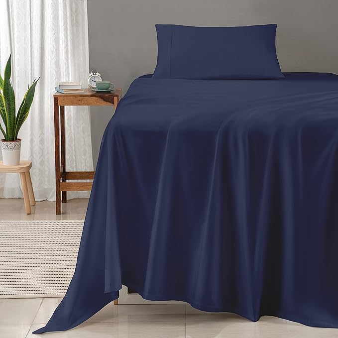 Threadmill 100% Cotton Sheets for Twin Size Bed - 600 Thread Count Twin Bed Sheets Set with 15” Deep Pocket - Sateen Weave 3-Piece Bedding Set with Cooling Effect, Folkstone Blue
