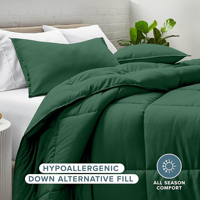 Bare Home Comforter Set - Full Size - Ultra-Soft - Goose Down Alternative - Premium 1800 Series - All Season Warmth (Full, Forest Green)