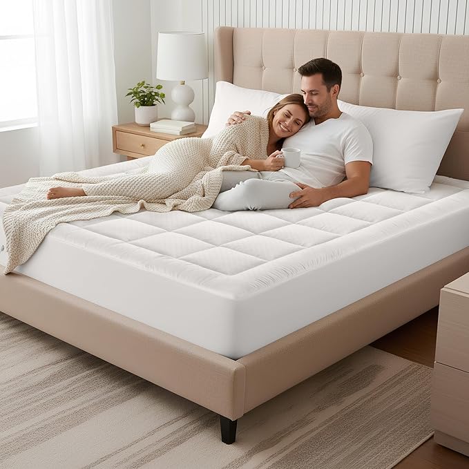 OLANLY Full Quilted Fitted Mattress Pad – Soft Down Alternative Pillow Top Mattress Topper, Cooling Comfort Breathable Mattress Cover, Machine Washable Deep Pocket Mattress Protector, Off White