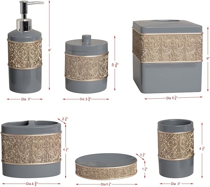 Decozen Bathroom Accessories Set 6Pcs – Soap Dispenser, Toothbrush Holder, Tumbler, Soap Dish & Cotton Swab Jar – Modern Bathroom Decor, Bath Set for Christmas Decor