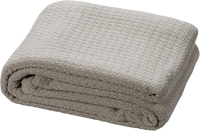 HILLFAIR 100% Soft Premium Combed Cotton Thermal Blanket– Queen Blankets– Soft Cozy Warm Cotton Blanket– Bed Throw Blanket– Queen Bed Blanket– All Season Cotton Blanket– Sand Queen Cotton Blanket