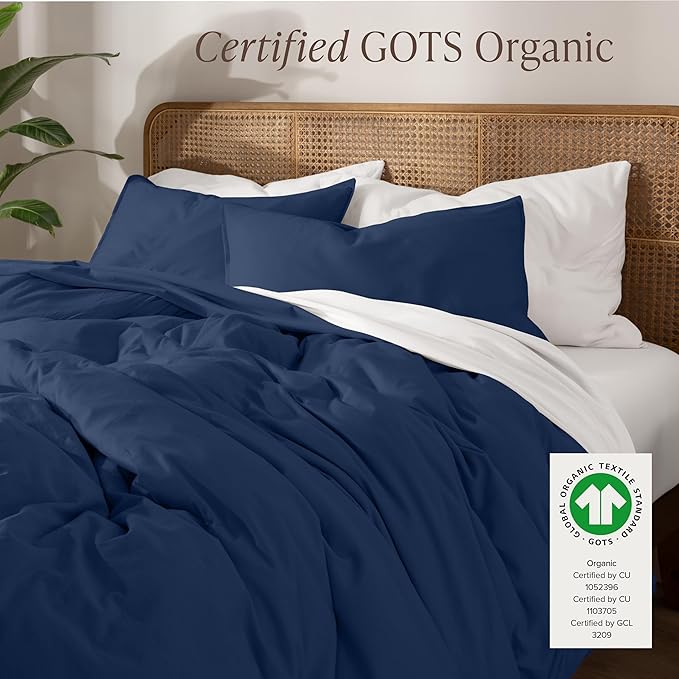 Bare Home 100% Organic Cotton Jersey Duvet Cover Set - Full/Queen Size - Ultra Soft - 100% Cotton - 3pcs - Corner Ties - Button Closure - Bedding Duvet Cover & Pillow Shams (Full/Queen, Dark Blue)