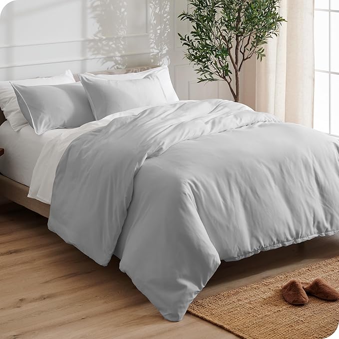Bare Home Bedding Duvet Cover Full Size - Premium 1800 Super Soft Collection - Lightweight, Cooling - Soft Breathable Bedding Duvet Cover (Full, Cloud Grey)