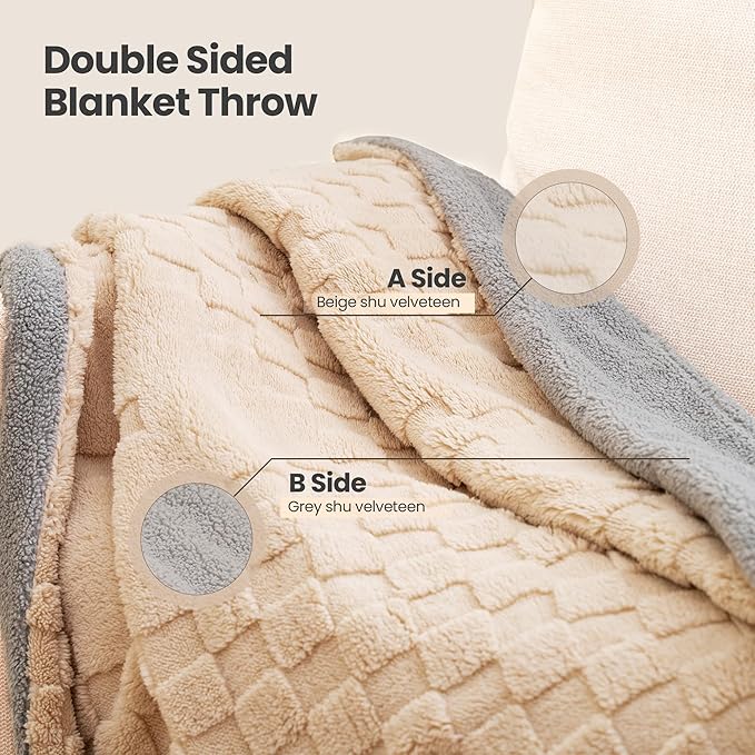 Heated Blanket 50x60 Inch Electric Blanket Throw Blanket with 6 Heat Settings and 1-4H Auto Off Timer, Machine Washable Soft Flannel Fleece for Couches, Beds Office (Beige)