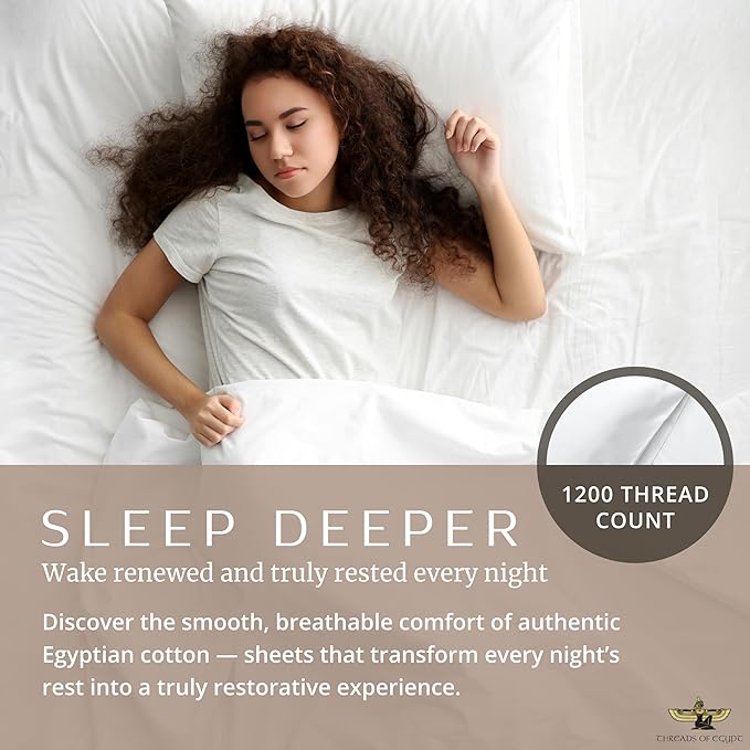 100% Egyptian Cotton Sheets King Size | 1200 Thread Count | CEA Gold Seal Certified | Ultra Soft | Cooling for Hot Sleepers | 18" Deep Pocket | King Size [White]