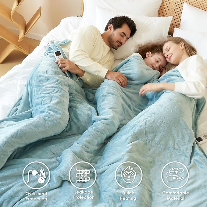 EHEYCIGA Heated Blanket King Size - 9 Heating Levels, 10 Hour Auto Off, Soft Cozy Sherpa Washable Dual Control Blanket, 90 x 100 Inches