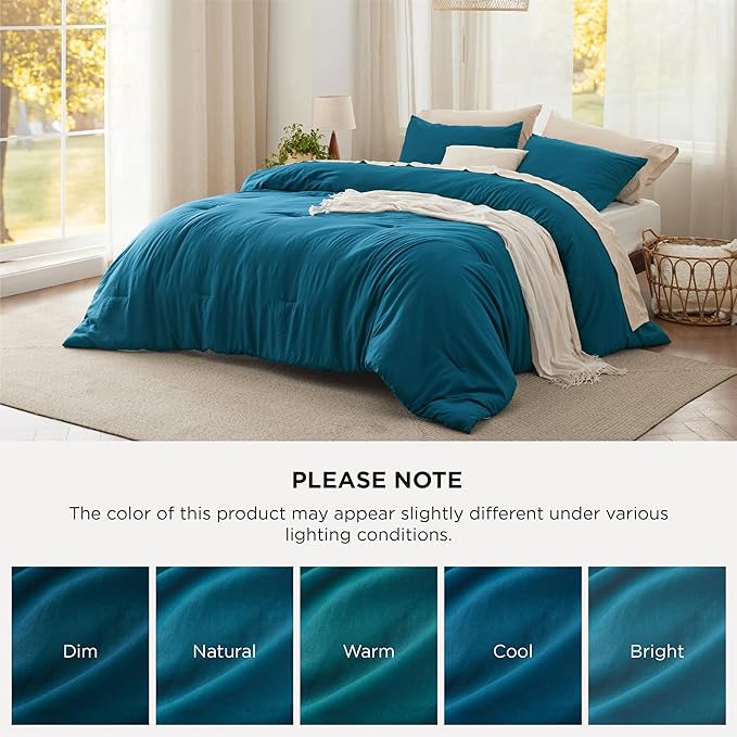Bedsure California King Size Comforter Set, Teal Soft Prewashed Bedding for All Seasons, 3 Pieces GentleSoft™ Down Alternative Bed Set, 1 Lightweight Comforter (104"x96") and 2 Pillowcases (20"x36")