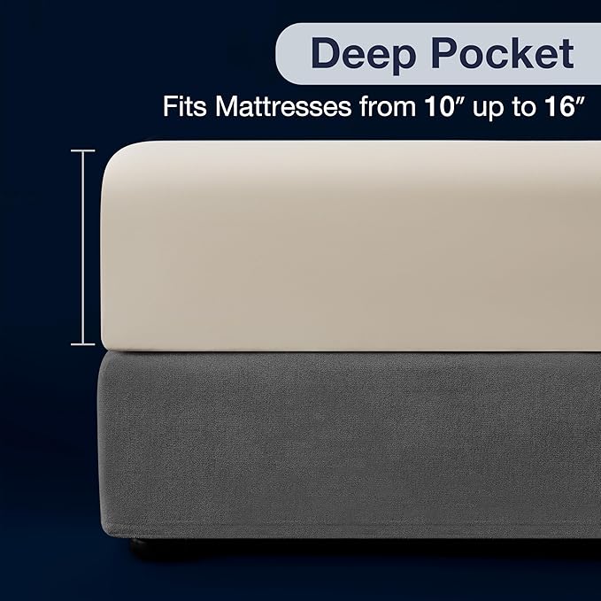 CASUAL LIVING Cal King Sheets 4 Piece Set with 2 Pillowcases, Soft Microfiber Hypoallergenic Washable Deep Pocket Lightweight Bedding Elasticized, California King Sheet Sets, Beige
