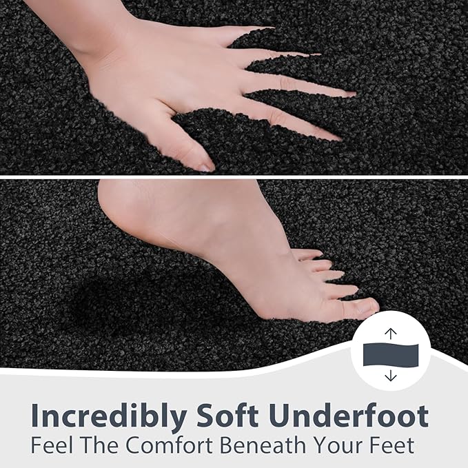Bathroom Rugs 30" x 60", Non-Slip Extra Soft Absorbent Bath Rugs, Machine Washable Quick Dry Bath Mats for Bathroom Floor, Shower, Bathtub and Sink, Black