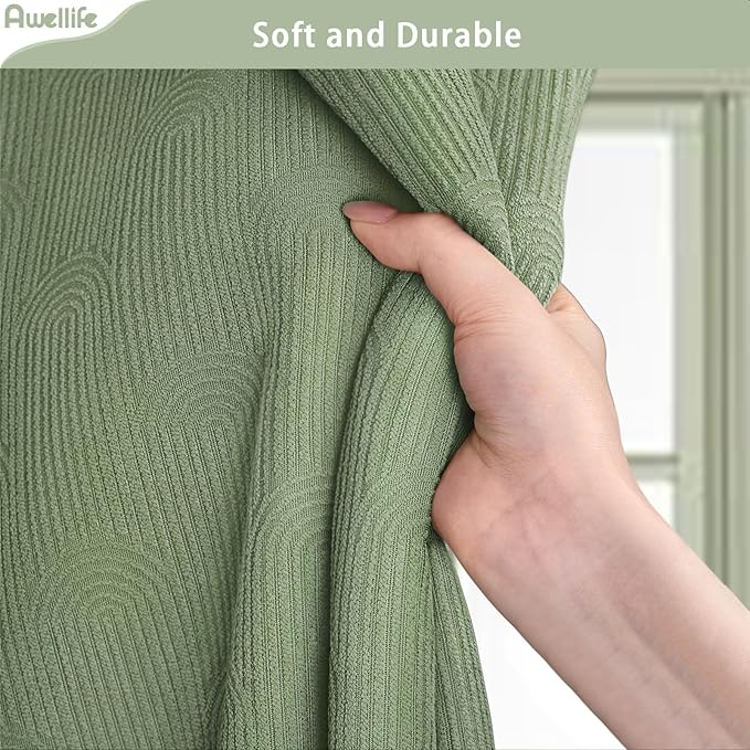 Awellife Sage Green Shower Curtains for Bathroom Cotton Fabric Touch Bohemian Mid Century Boho Minimalist Arch 78" L X 72" W