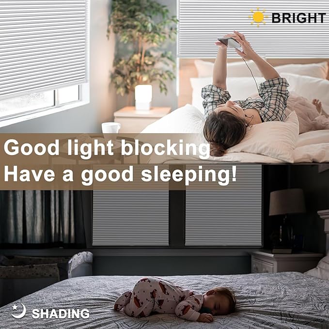 MYshade 1.5-Inch Cellular Cordless Blackout Shades,Thermal Insulating Noise Reducing Waterproof Blinds,Honeycomb Window Treatments for Indoor Light Control (White-36 W x 72" H)