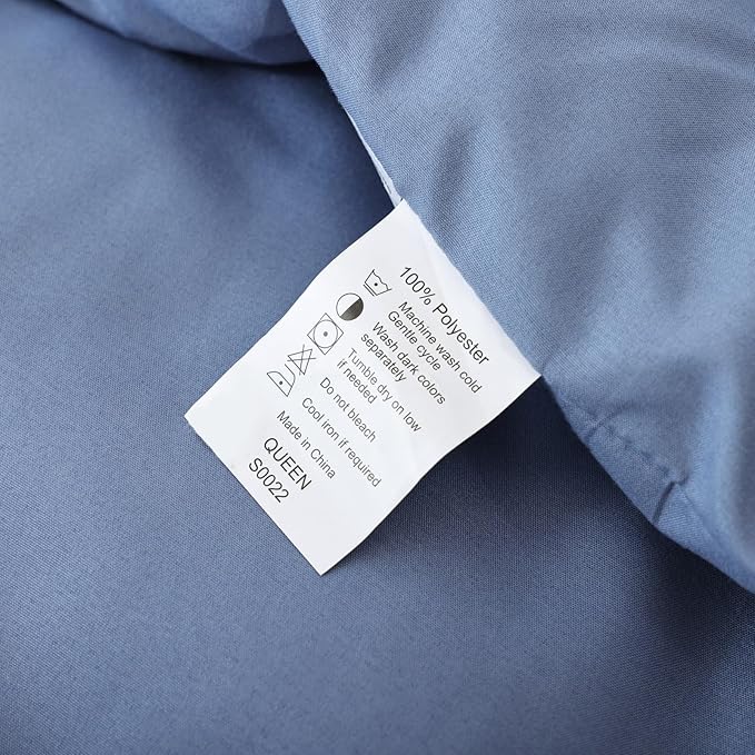ROSGONIA Queen Comforter Set Slate Blue, 3pcs Queen Size Comforter(1 Boho Blue Comforter & 2 Pillowcases) All Season Lightweight Bedding Blanket Quilt