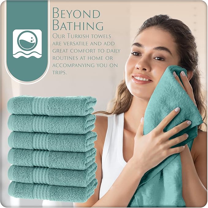 MAURA Basics Turkish Cotton Washcloth Towel Set High Performance Bathroom Essentials with Hanging Loops, Standard Size 13”x13”, Ideal for Daily Comfort, Seafoam
