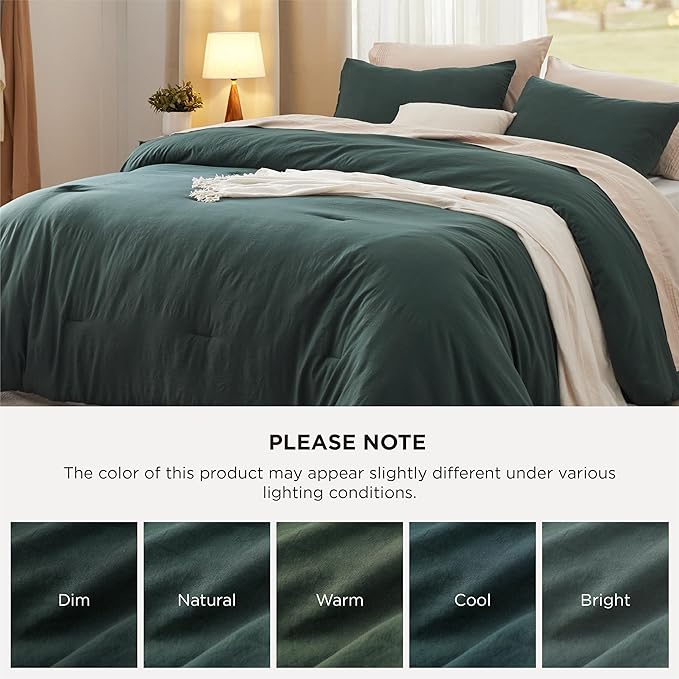 Bedsure Twin/Twin XL Comforter Set, Forest Green Prewashed Bedding for All Seasons, 2 Pieces GentleSoft™ Warm Down Alternative Bed Set, 1 Lightweight Comforter (68"x88") and 1 Pillowcase (20"x26")