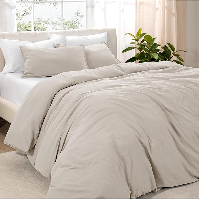 Bare Home Microfiber Duvet Cover Set - Ultra Soft Washed Microfiber - Oversized Queen Size - Linen-Like Look - Easy Care - Breathable Fabric - Our Softest Duvet Cover Set (Oversized Queen, Fog)