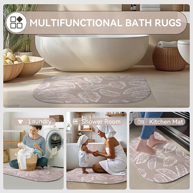 Half Circle Bath Mat,Thin Bathroom Rugs Fit Under Door Quick Dry Non Slip Washable Bathroom Mat with Rubber Backing,Absorbent Woven Half Round Shower Rug