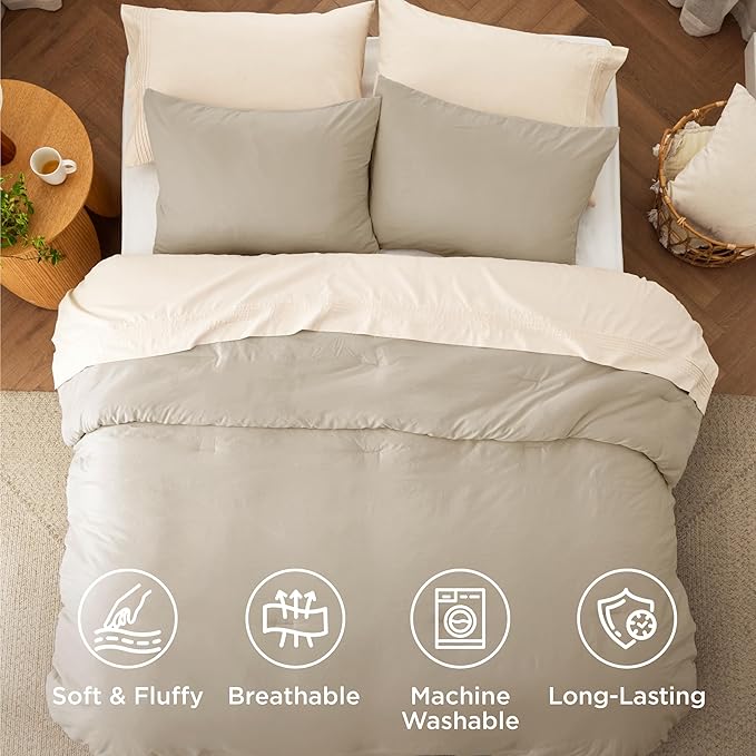 Bedsure Queen Size Comforter Set, Sand Soft Prewashed Bedding for All Seasons, 3 Pieces GentleSoft™ Warm Down Alternative Bed Set, 1 Lightweight Comforter (90"x90") and 2 Pillowcases (20"x26")