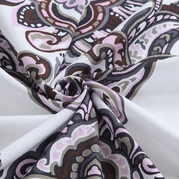 Extra Long Shower Curtain, White Baroque Bath Curtain with Brown & Pink Paisley Medallion Print, Waterproof Luxury Fabric, 72" W x 84" H