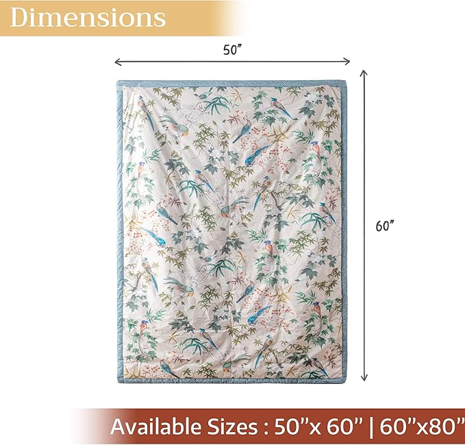 Maison d' Hermine Throw Blanket for Couch Lightweight Soft Warm Breathable Cotton Throw Blankets for Bed Girls Boys Women Men Gifts Sofa Travel Living Room Chair Bedding (50"x60", Hokuzai)