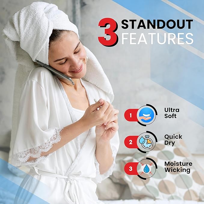 Infinitee Xclusives Luxury 100% Cotton Towel Set – 8 Piece Bathroom Towel Set (2 Bath Towels, 2 Hand Towels, 4 Washcloths) – Soft & Absorbent Towels for Bathroom (Brilliant White)