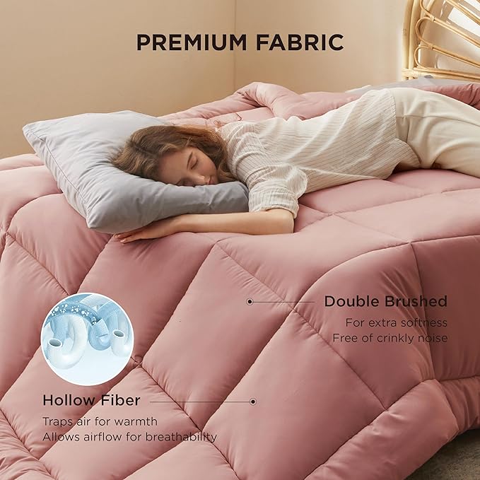 Bedsure Comforter Duvet Insert - Quilted Comforters Cal King Size, All Season Duvet, GentleSoft Down Alternative Bedding, with 8 Tabs, Gifts for Women/Men, Dusty Pink, California King 96 X 102 Inches