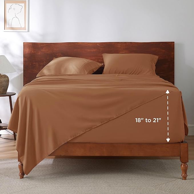 Bedsure Deep Pocket King Sheet Set - Fits Mattresses Up to 21 Inches Thick - 4 Piece GentleSoft Bed Sheets, Moisture Wicking, Soft & Cooling Bedsheet & Pillowcases, Easy & Secure Fit, Burnt Orange