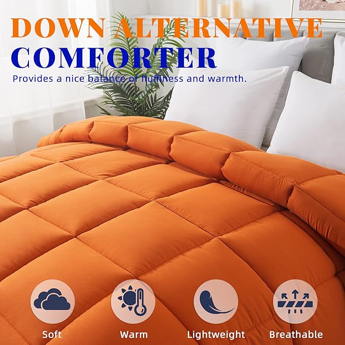 Cosybay Down Alternative Comforter (Burnt Orange, King) - All Season Soft Quilted King Size Bed Comforter - Duvet Insert with Corner Tabs - Winter Summer Warm Fluffy, 102x90 inches