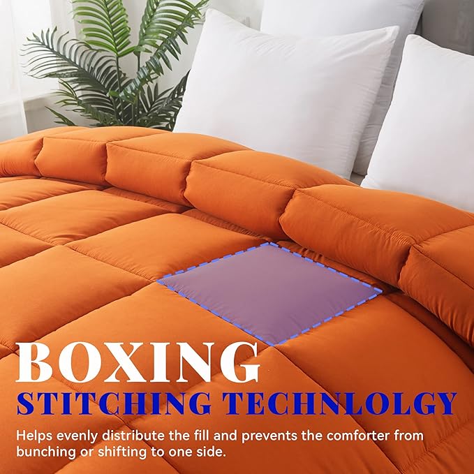 Cosybay Down Alternative Comforter (Burnt Orange, Twin) - All Season Soft Quilted Twin Size Bed Comforter - Duvet Insert with Corner Tabs - Winter Summer Warm Fluffy, 64x88 inches