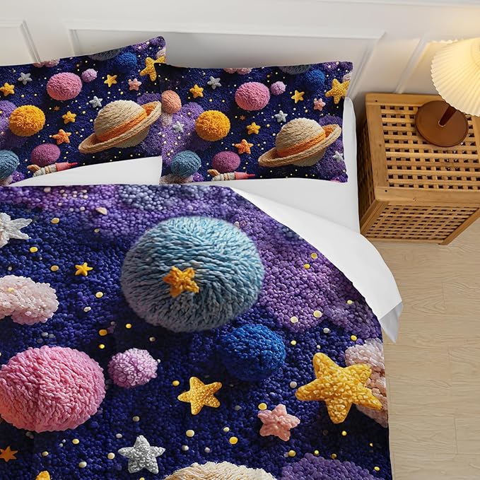 Puple Pink Galaxy Comforter Twin Size，Galaxy Theme Bedding Set Twin for Kids，with 1 Comforter with 2 Pillow Case